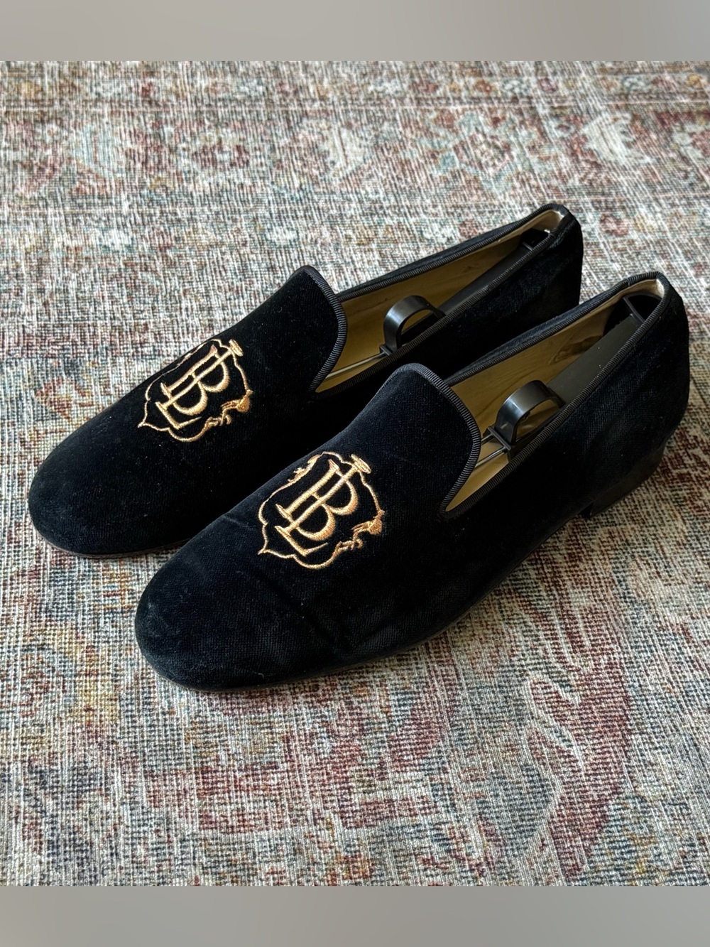 BACHELOR Men’s Black Velvet Embroidered Handmaid Loafer/Slippers Shoes size 43